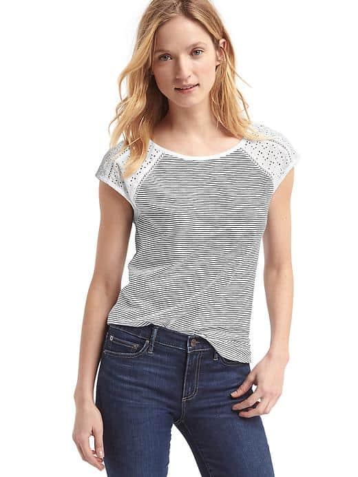 Gap Women Stripe Cap Sleeve Tee - White Stripe