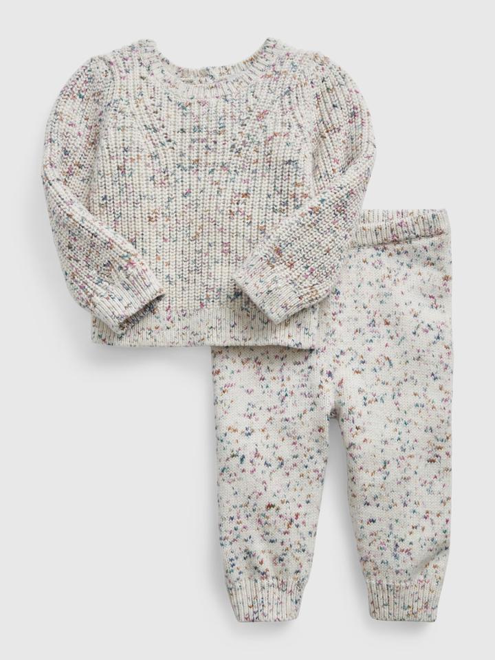 Baby Shaker-stitch Sweater Outfit Set