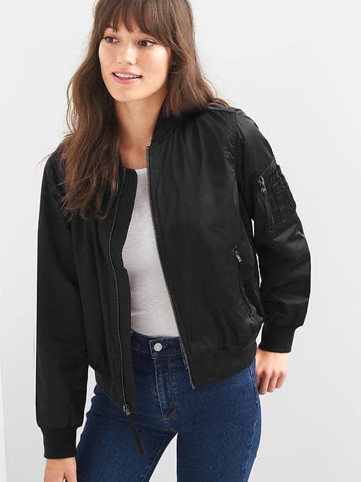 Gap Women Nylon Bomber Jacket - True Black