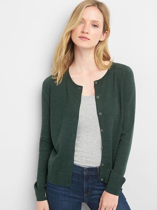 Gap Merino Wool Crewneck Cardigan - Olive