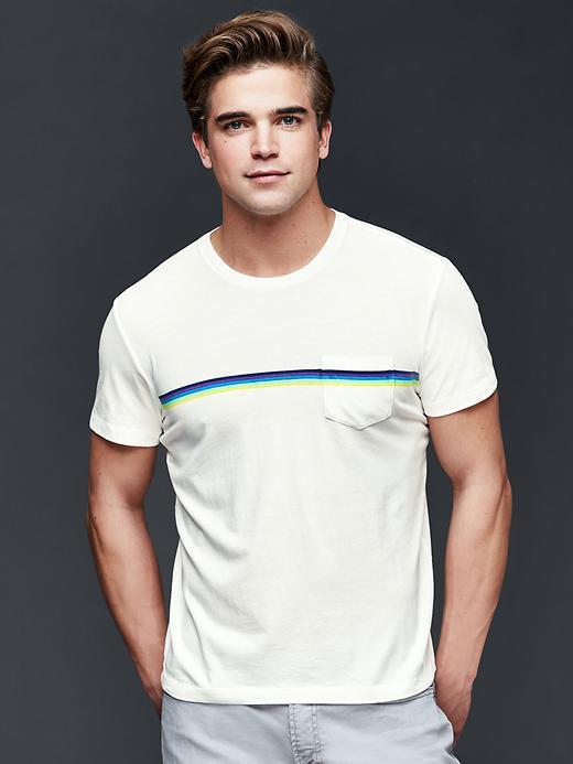 Gap Men Chest Stripe Pocket Crew T Shirt - New Off White