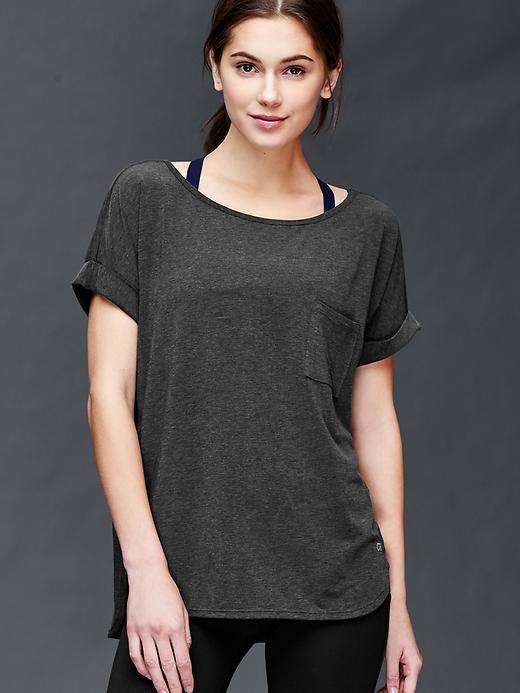 Gap Women Gapfit Breathe Roll Sleeve Tee - Charcoal Gray