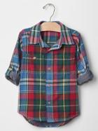Gap Plaid Double Weave Convertible Shirt - Red
