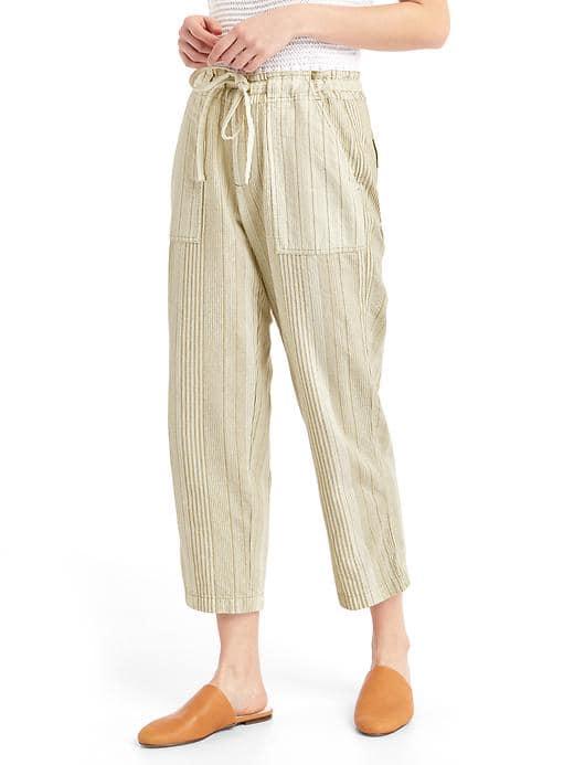 Gap Women Linen Mix Stripe Crop Pants - Khaki Stripe