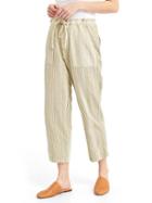 Gap Women Linen Mix Stripe Crop Pants - Khaki Stripe