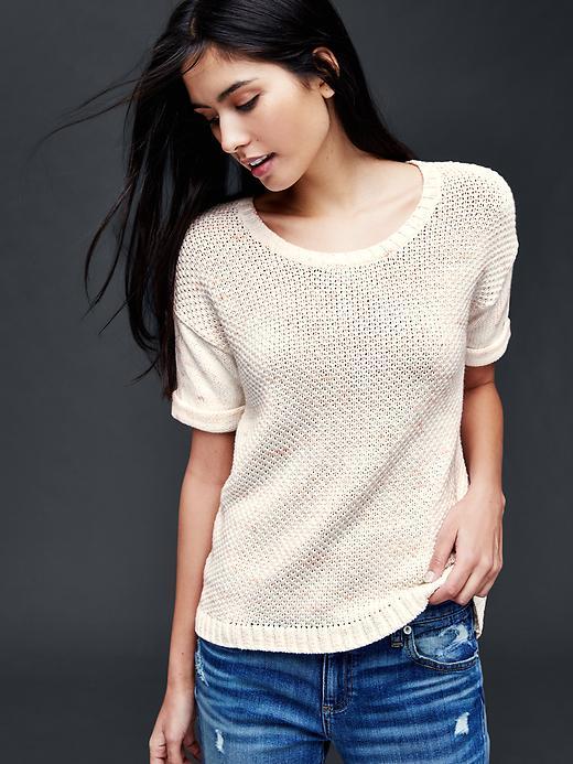Gap Women Roll Sleeve Print Sweater - Beige