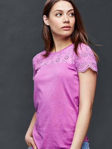 Gap Women Scalloped Sleeve Mix Lace Top - Rosamunde
