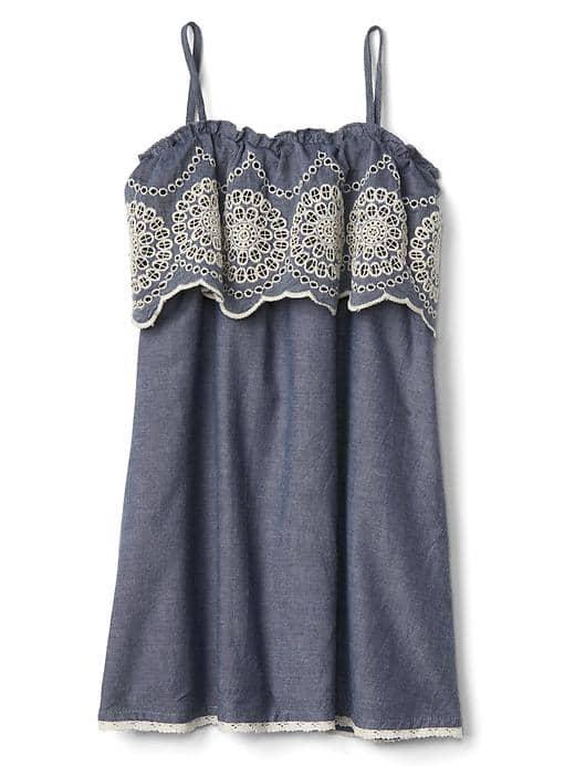 Gap Eyelet Ruffle Chambray Dress - Denim