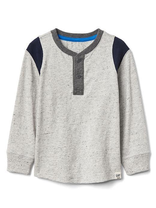Gap Long Sleeve Slub Henley - Light Heather Grey