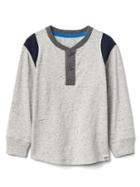 Gap Long Sleeve Slub Henley - Light Heather Grey