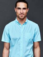 Gap Men True Wash End On End Dot Standard Fit Shirt - Cyan Blue