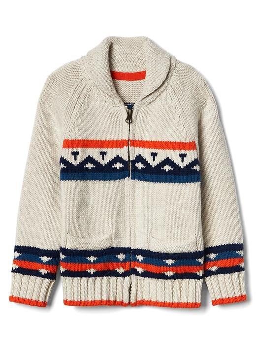 Gap Fair Isle Shawl Zip Cardigan - Oatmeal