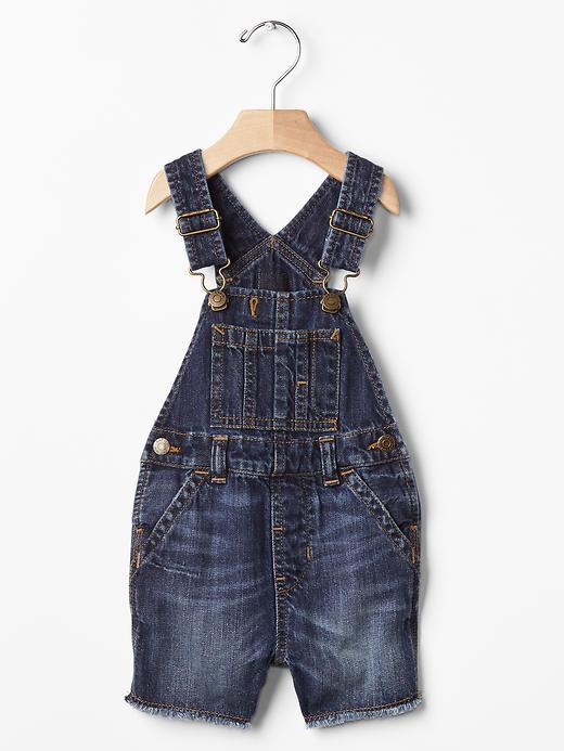 Gap 1969 Frayed Denim Short Overalls - Denim