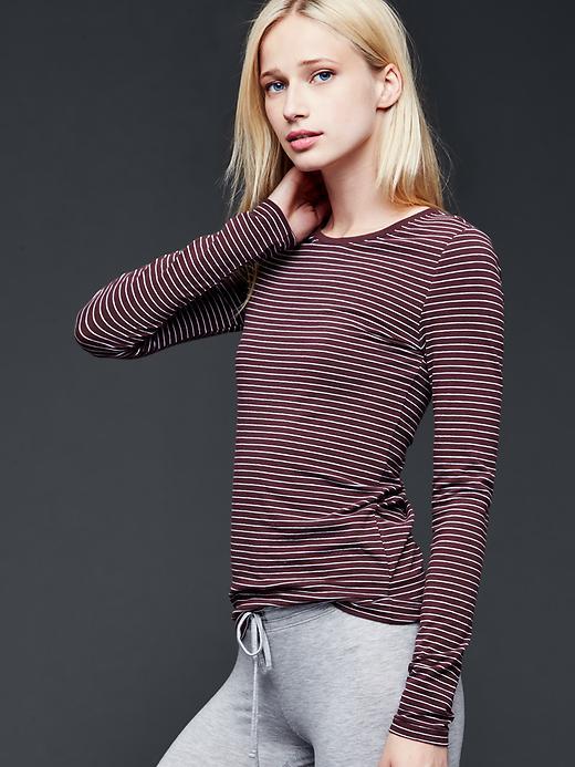 Gap Women Pure Body Smooth Cotton Tee - Tiny Stripe Burgundy