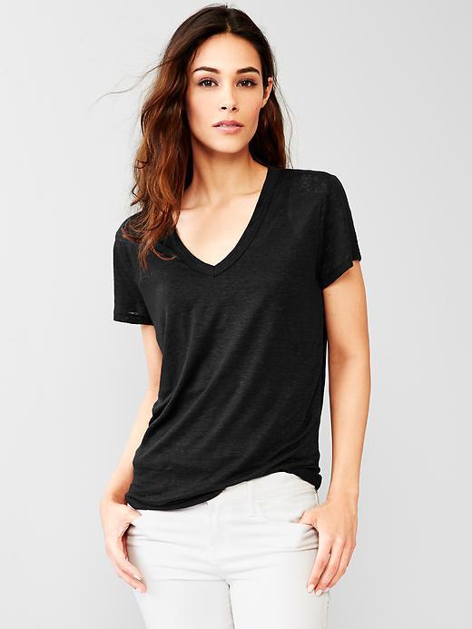 Gap Women V Neck Linen Tee - True Black