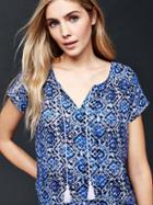 Gap Women Short Sleeve Print Tassel Top - Ikat Blue