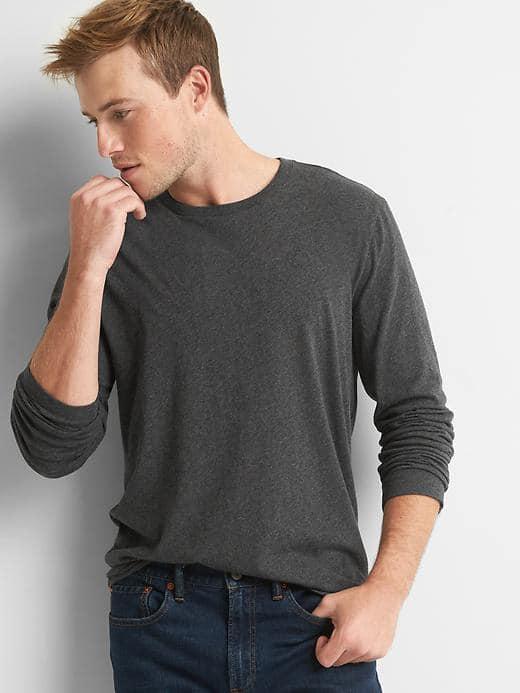 Gap Men Essential Long Sleeve Crewneck T Shirt - Charcoal