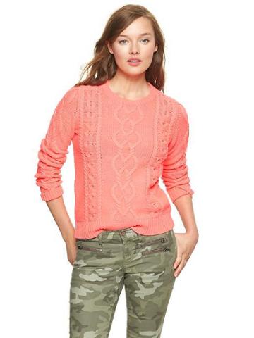 Gap Cable Knit Pullover - Neon Coral