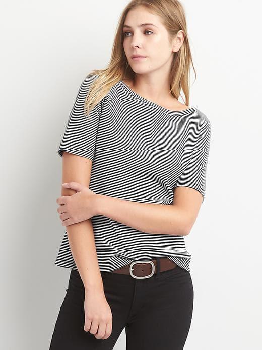 Gap Women Stripe Ponte Boatneck Top - Black Stripe