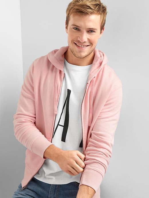 Gap Men French Terry Zip Hoodie - Pink Standard