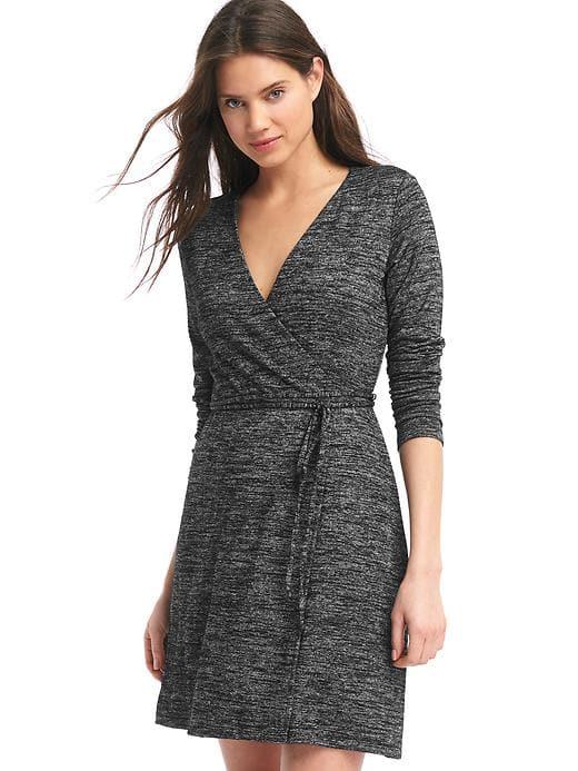 Gap Women Softspun Knit Wrap Dress - Marled Black