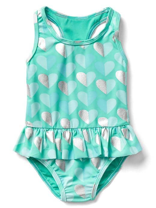 Gap Print Ruffle Racerback Swim One Piece - Ballerina Blue