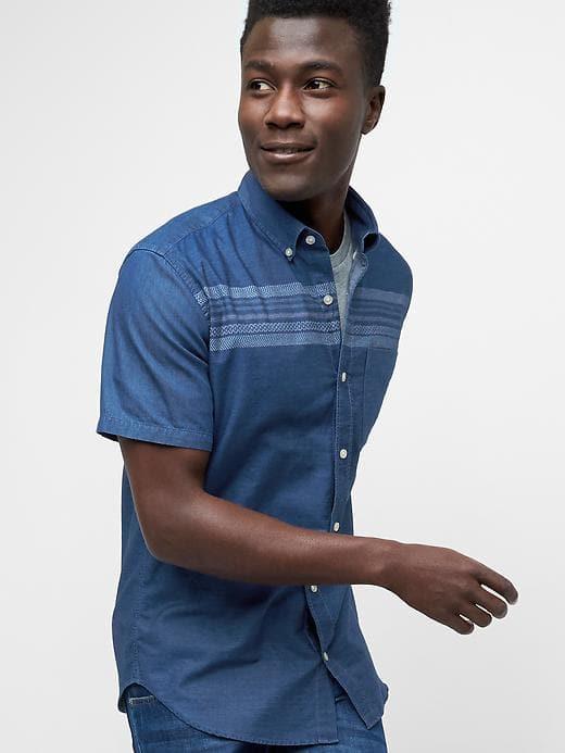 Gap Men Indigo Stripe Short Sleeve Short - Medium Indigo