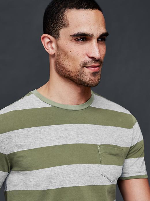 Gap Men Vintage Wash Heathered Rugby Stripe T Shirt - Green Stripe