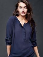 Gap Women Shirred Long Sleeve Blouse - True Indigo