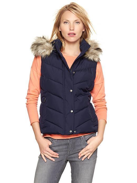 Gap Fur Trim Puffer Vest - Navy