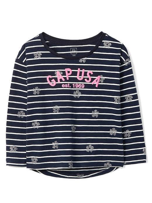 Gap Logo Floral Stripe Hi Lo Tee - Blue Galaxy