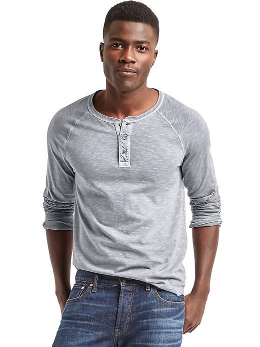 Gap Men Slub Jersey Henley - Cool Gray