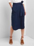Gap Women Linen Cotton Utility Wrap Skirt - Dark Indigo
