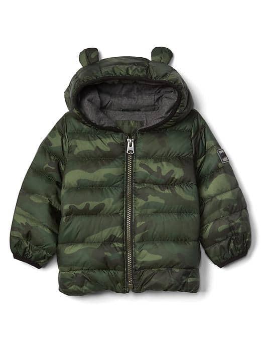 Gap Coldcontrol Max Bear Puffer Hoodie - Green Camo