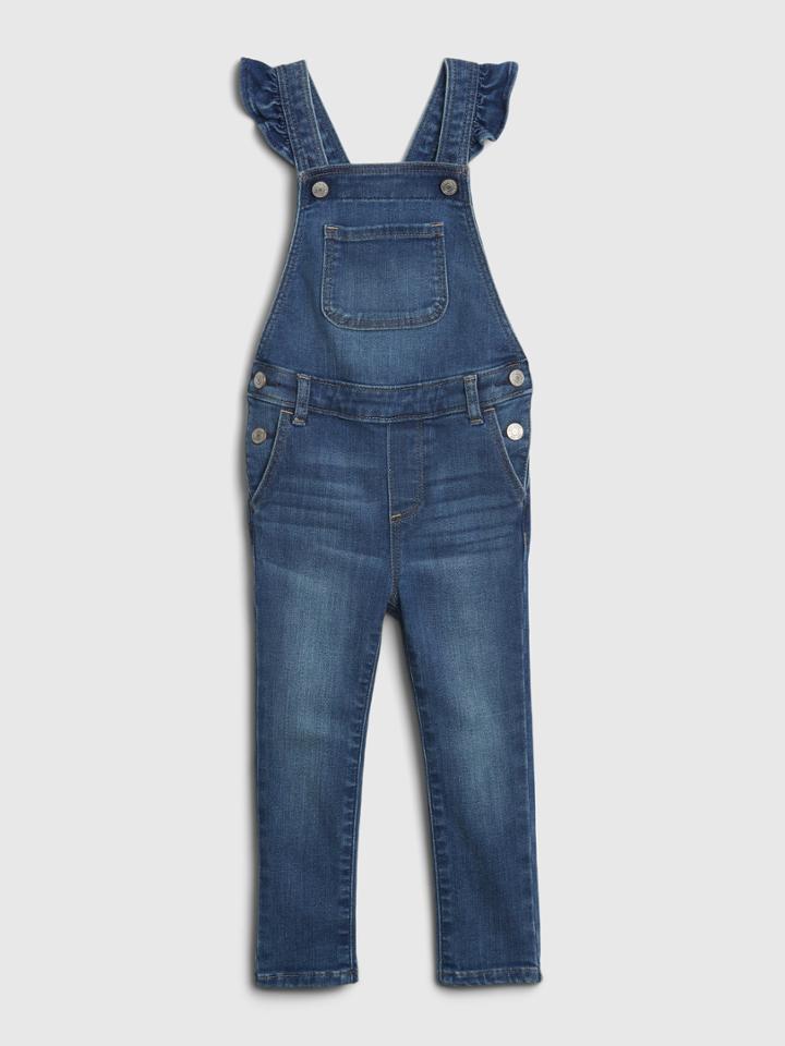 Toddler Denim Ruffle Skinny Overalls With Washwell3