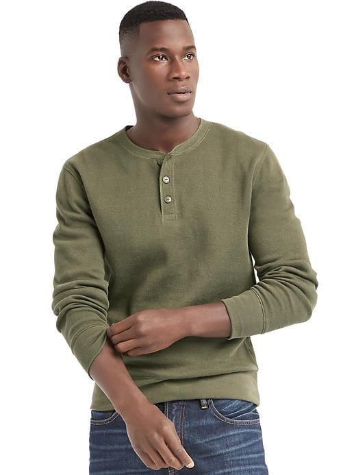 Gap Men French Rib Knit Henley - Black Moss