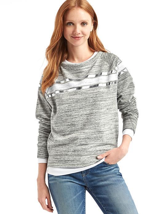 Gap Women Relaxed Yoke Stripe Pullover Sweatshirt - Space Dye Grey Marl