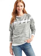 Gap Women Relaxed Yoke Stripe Pullover Sweatshirt - Space Dye Grey Marl