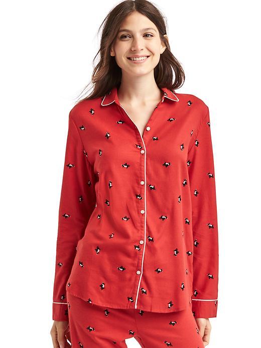 Gap Women Flannel Long Sleeve Sleep Shirt - Scott Dog Holly Berry