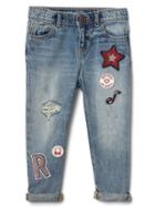 Gap Babygap X Red Embellished Girlfriend Jeans - Medium Indigo