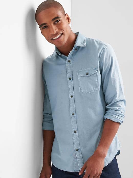 Gap Men Oxford Garment Dye Standard Fit Shirt - China Blue