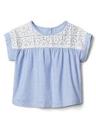 Gap Crochet Yoke Poplin Top - Light Blue