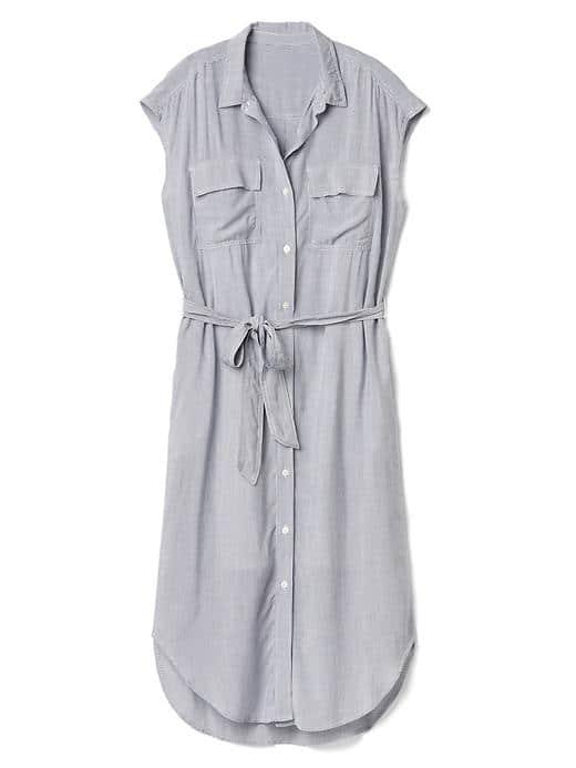 Gap Women Sleeveless Tie Belt Shirtdress - Blue & White Stripe