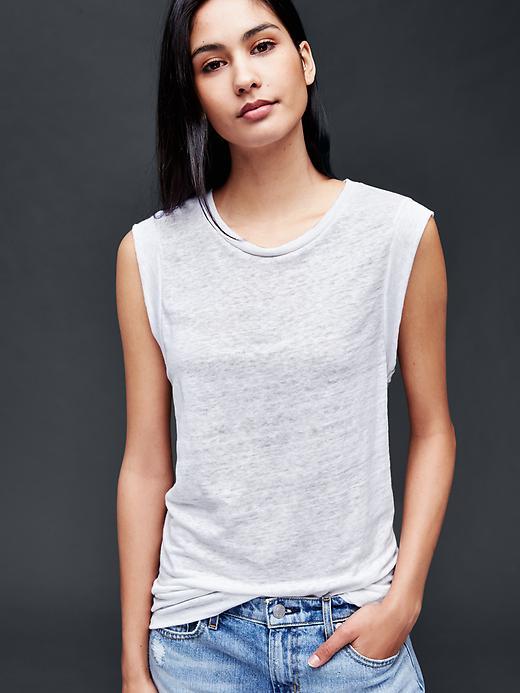 Gap Women Linen Muscle Tank - White
