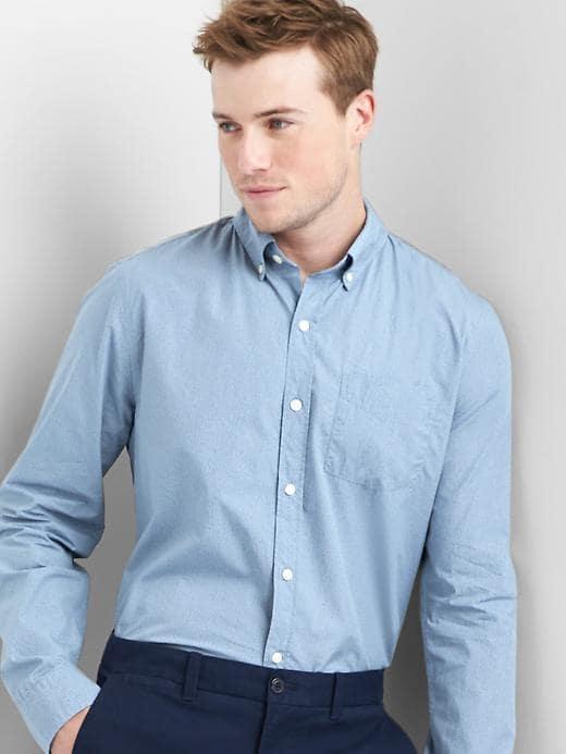 Gap Men True Wash Poplin Overdye Slim Fit Shirt - Sky Blue
