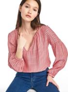 Gap Women Split Neck Long Sleeve Blouse - Red Stripe