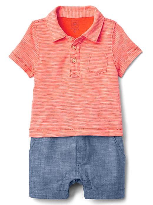 Gap Slub Polo Double Layer Shorty One Piece - Neon Orange Dark