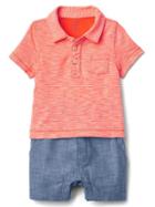 Gap Slub Polo Double Layer Shorty One Piece - Neon Orange Dark