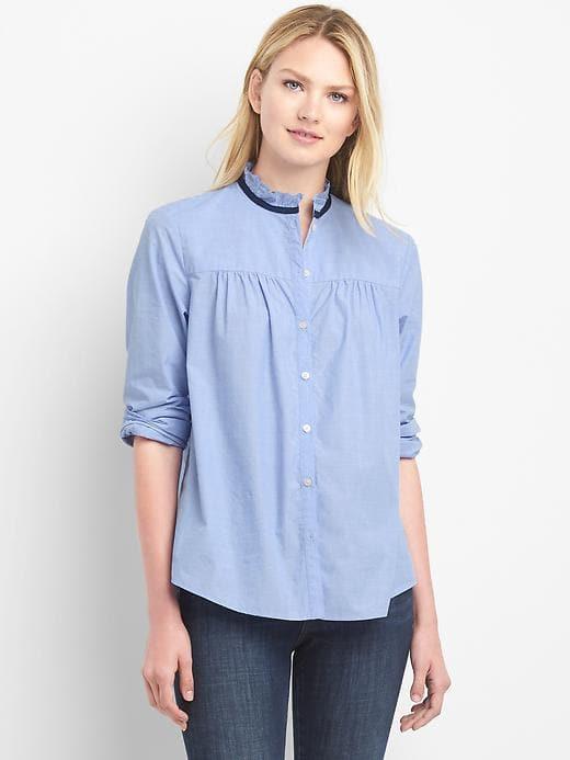 Gap Poplin Contrast Ruffle Shirt - Light Blue Oxford