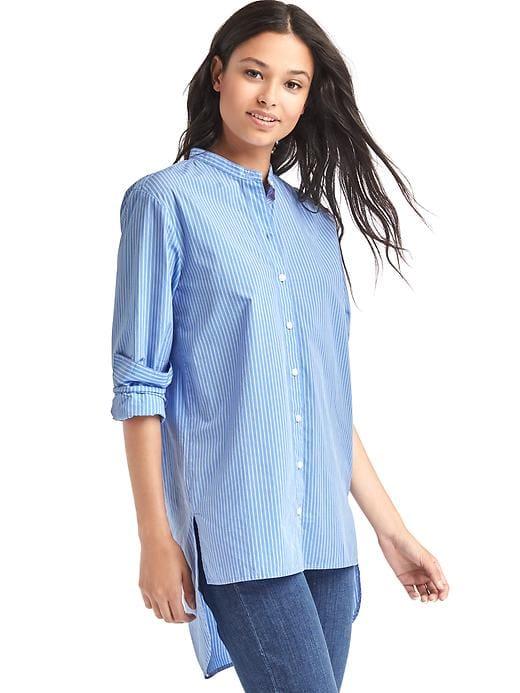 Gap Women Hi Lo Tailored Stripe Shirt - White Stripe